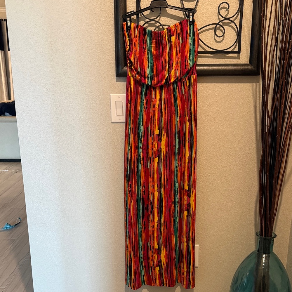 Vibrant Abstract Strapless Dress - Full Circle Trends